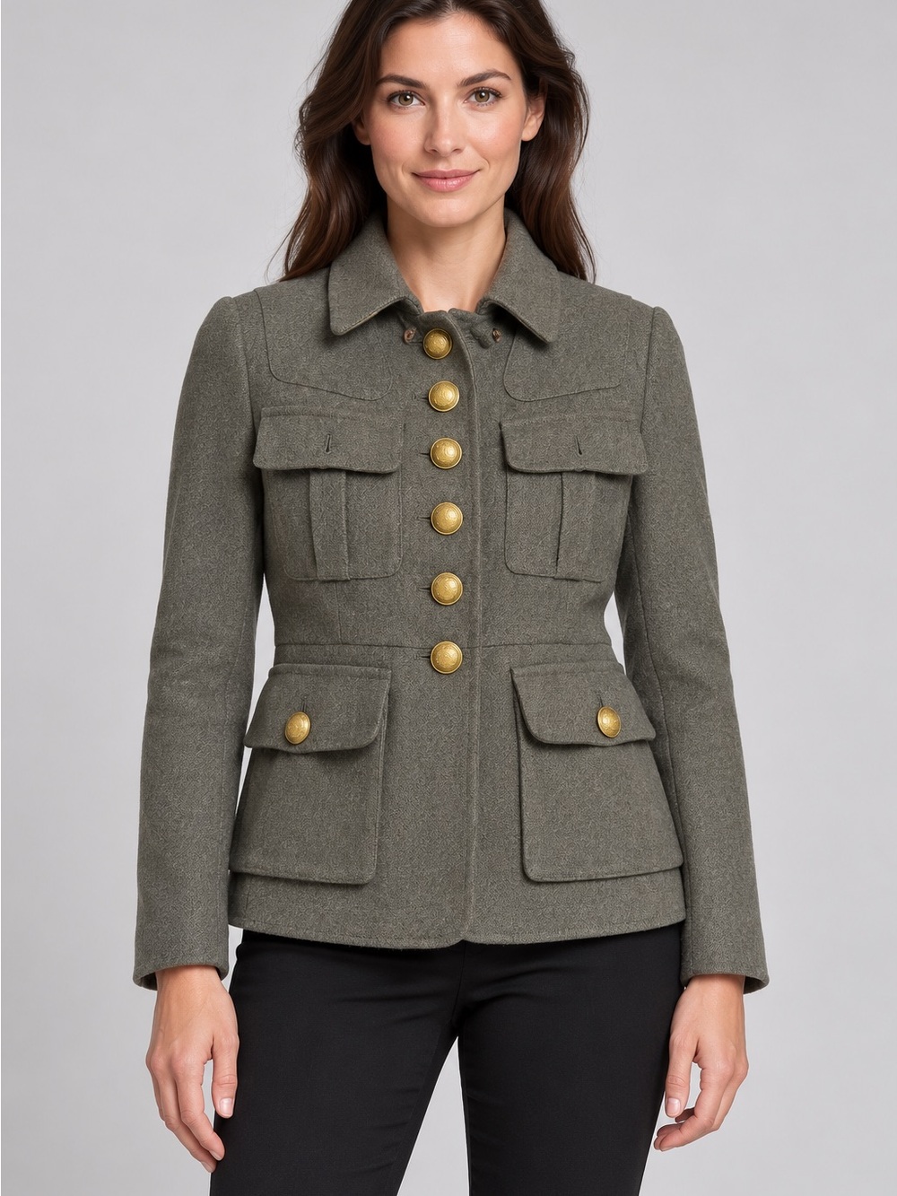AllSaints Alpha Short Coat Military Green Thick Italian Wool